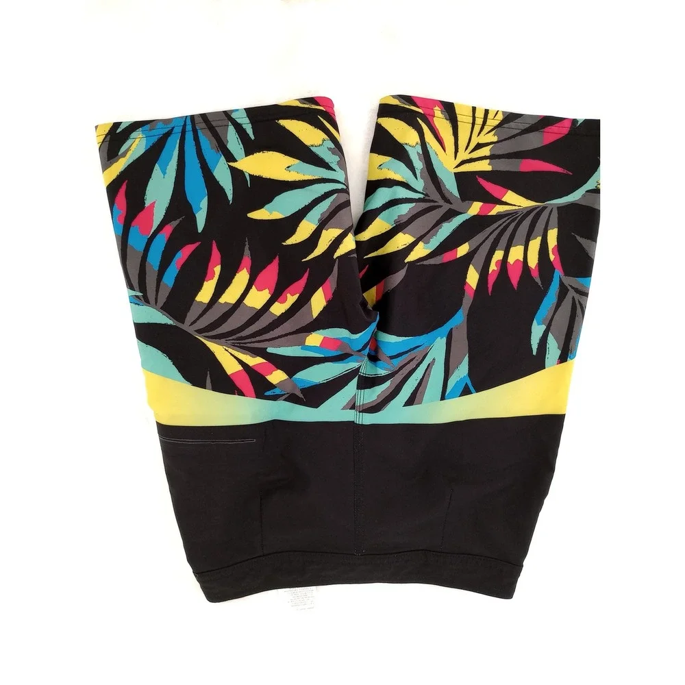 O'Neill Hyperfreak Board Shorts Boys Size 26 Black Tropical Print‎ Swim Trunks